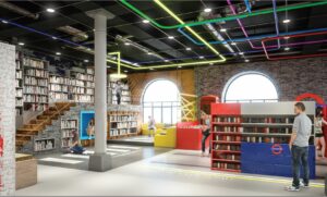 Design, Bibliothek, bunt, Rohre
